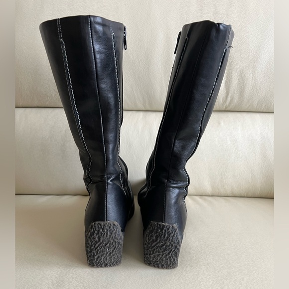 Black Leather Wedge Heel Boots Size 37 - Picture 3 of 8